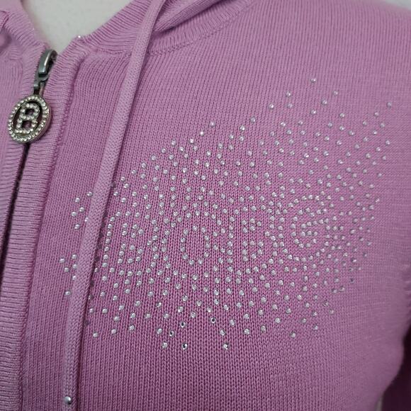 BCBG Maxazria Pink Bling Zip Hoodie Cardigan Size Large - Picture 2 of 14